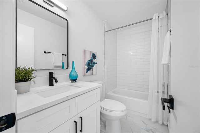 3927 Spence Ave, Tampa, FL 33614 - full bath with vanity, marble look tile flooring, toilet, and shower / tub combo with curtain
