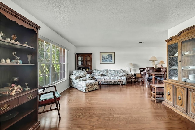 4388 Tiffin Ave, Spring Hill, FL 34609 - living area featuring a textured ceiling and dark wood-style floors