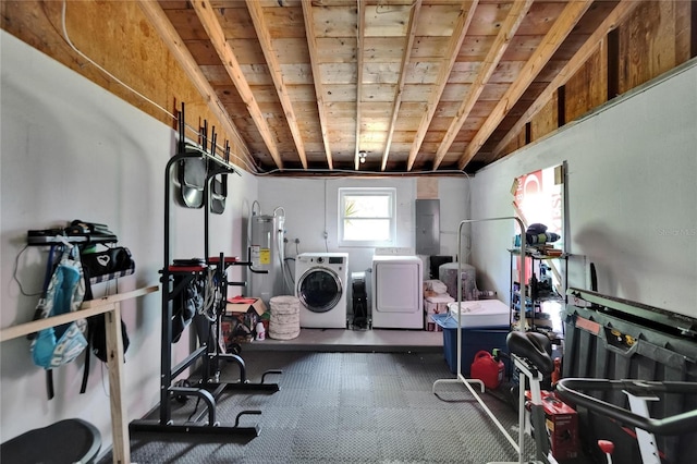 4502 19th Street Cir W, Bradenton, FL 34207 - laundry area with washer and dryer, electric panel, and electric water heater
