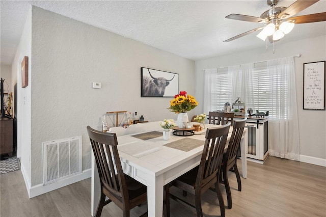 811 Patricia Pl, Lakeland, FL 33809 - dining space with light wood-style flooring, baseboards, a ceiling fan, and a textured ceiling