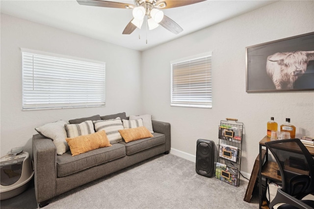 811 Patricia Pl, Lakeland, FL 33809 - carpeted living room with ceiling fan, healthy amount of natural light, baseboards, and an office area