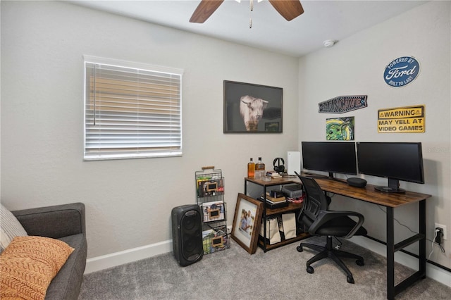 811 Patricia Pl, Lakeland, FL 33809 - home office with carpet flooring, a ceiling fan, and baseboards