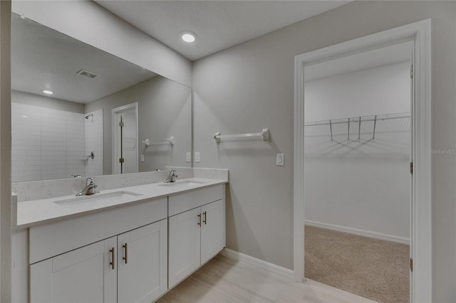 12617 Maple Bonsai Dr, Riverview, FL 33579 - full bath featuring a walk in closet, tiled shower, double vanity, and baseboards