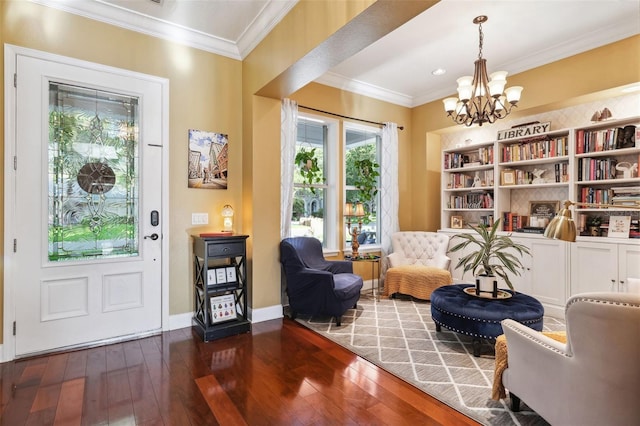15936 Ternglade Dr, Lithia, FL 33547 - sitting room with a chandelier, dark wood-style floors, crown molding, and baseboards