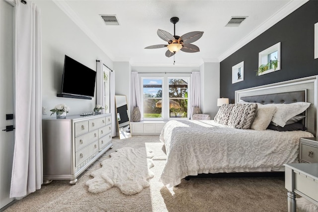 15936 Ternglade Dr, Lithia, FL 33547 - bedroom featuring light carpet, ornamental molding, and a ceiling fan