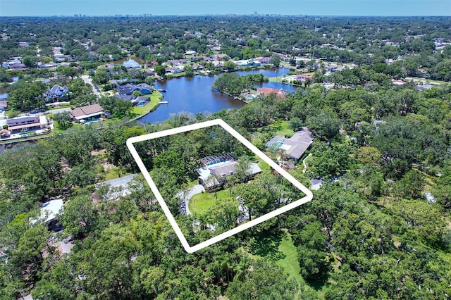 1670 Fox Rd, Clearwater, FL 33764 - aerial view of property and surrounding area featuring property parcel outlined and a large body of water