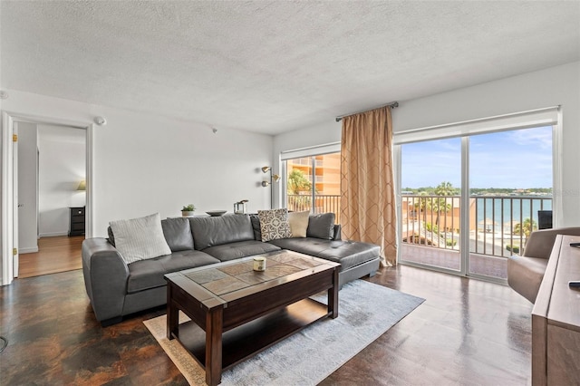 7432 Sunshine Skyway Ln S Unit 402, Saint Petersburg, FL 33711 - living area with healthy amount of natural light and a textured ceiling
