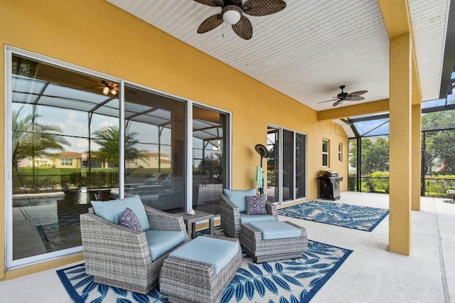 1140 Terralago Way, Kissimmee, FL 34746 - view of patio with a ceiling fan, outdoor lounge area, a lanai, and grilling area