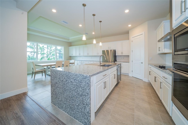 8834 Sanders Tree Loop, Wesley Chapel, FL 33545 - kitchen with a sink, white cabinets, recessed lighting, appliances with stainless steel finishes, and a large island with sink