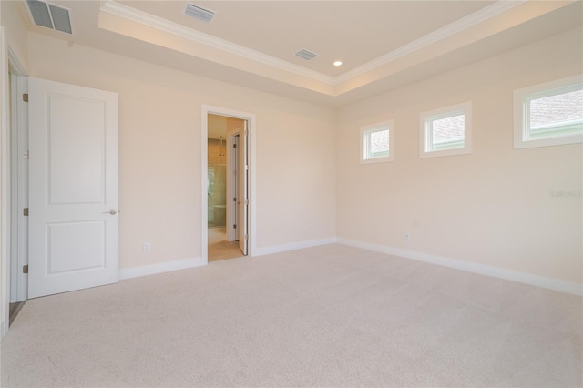 8834 Sanders Tree Loop, Wesley Chapel, FL 33545 - unfurnished bedroom with crown molding, light colored carpet, a raised ceiling, baseboards, and recessed lighting