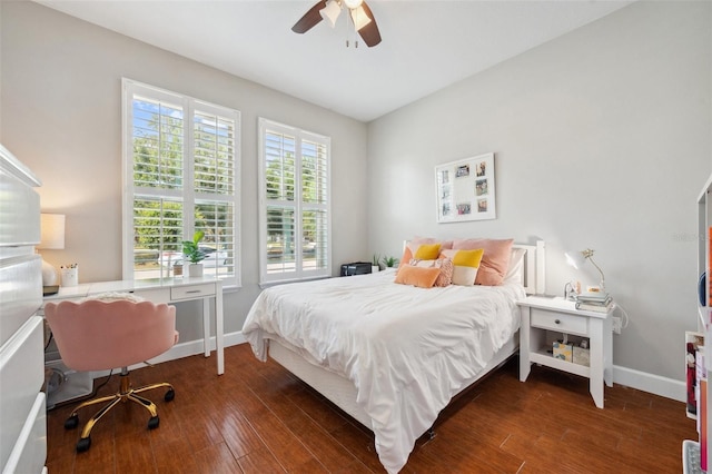 11314 American Holly Dr, Riverview, FL 33578 - bedroom with wood finished floors, baseboards, a ceiling fan, and a desk