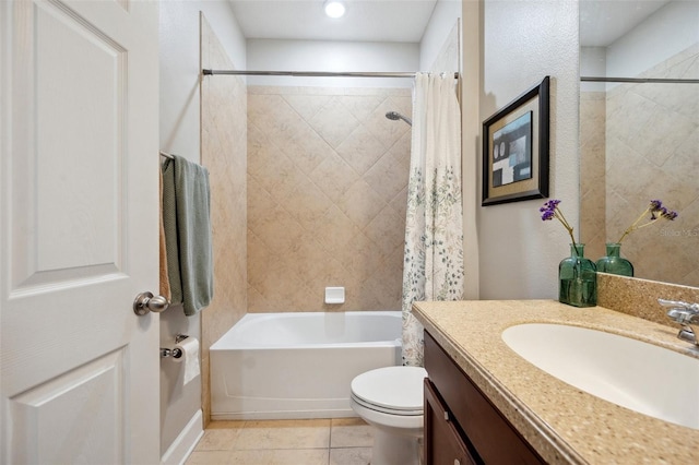 11314 American Holly Dr, Riverview, FL 33578 - bathroom featuring shower / tub combo with curtain, toilet, tile patterned flooring, and vanity