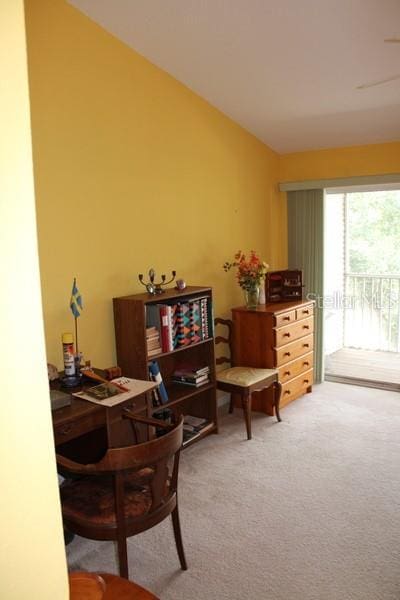 9722 Indian Key Trl Unit 116, Seminole, FL 33776 - living area featuring carpet floors and vaulted ceiling