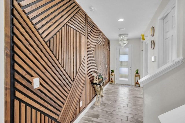 12650 Shetland Walk Dr, Lithia, FL 33547 - entrance foyer featuring light wood-style floors, a chandelier, recessed lighting, and baseboards