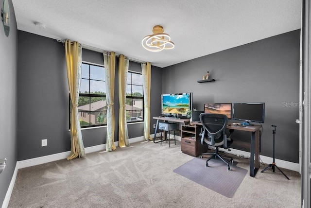 12650 Shetland Walk Dr, Lithia, FL 33547 - carpeted office featuring baseboards, a chandelier, and a textured ceiling