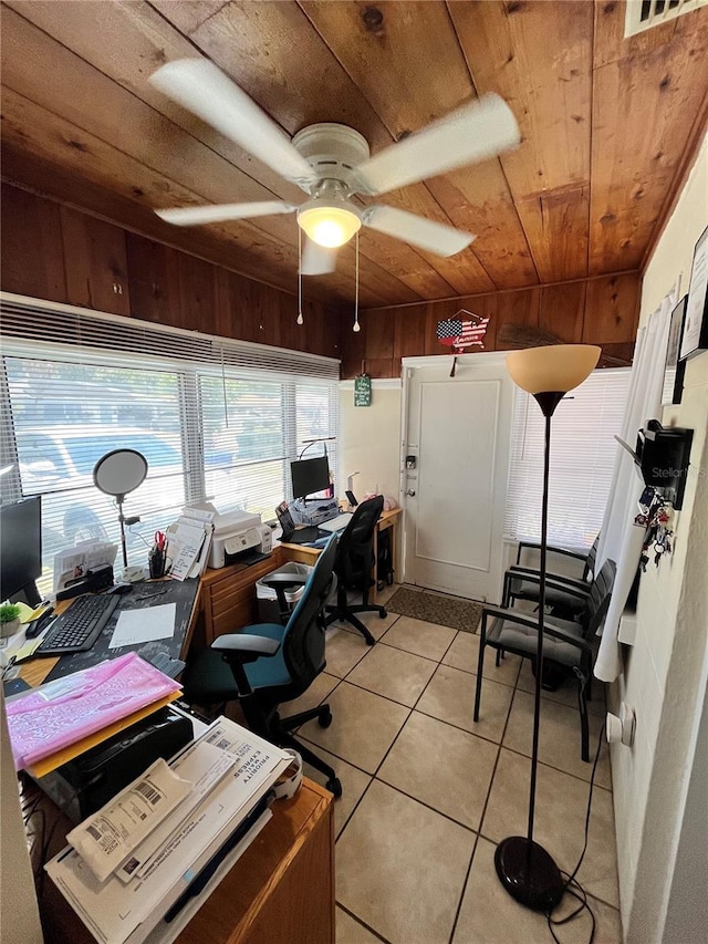 1708 28th St W, Bradenton, FL 34205 - office area with wooden ceiling, light tile patterned flooring, and ceiling fan