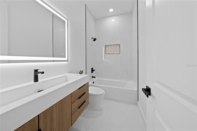 3344 Lagoy St, North Port, FL 34291 - bathroom featuring toilet, vanity, shower / bath combination, and recessed lighting
