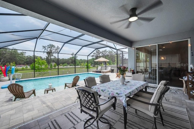 2781 Dolores Home Ave, Valrico, FL 33594 - outdoor pool with a patio area, ceiling fan, and a lanai