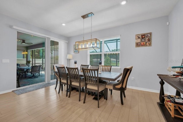 2781 Dolores Home Ave, Valrico, FL 33594 - dining room featuring plenty of natural light, baseboards, light wood-type flooring, a ceiling fan, and recessed lighting