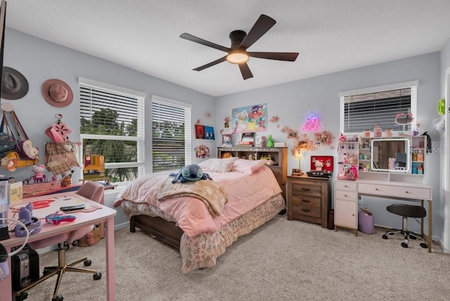 2781 Dolores Home Ave, Valrico, FL 33594 - bedroom with light colored carpet, an office area, and a ceiling fan
