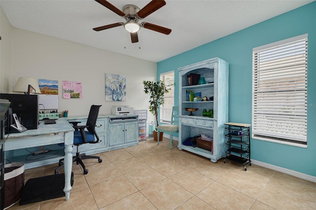 1913 Libby Ct, Holiday, FL 34690 - office area featuring a ceiling fan, light tile patterned floors, and baseboards