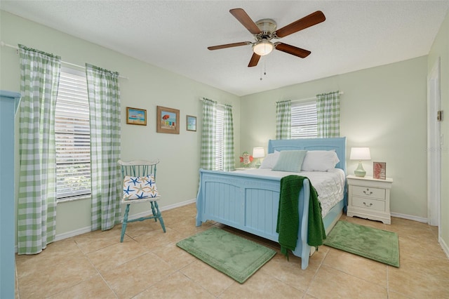 1913 Libby Ct, Holiday, FL 34690 - bedroom featuring light tile patterned floors, ceiling fan, baseboards, and a textured ceiling