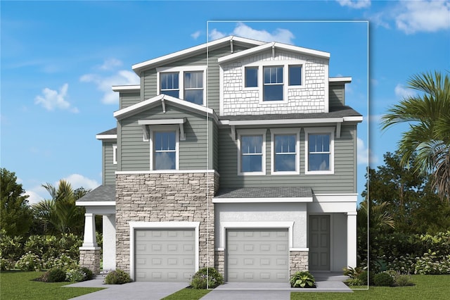 503 W Warren Ave Unit 1, Tampa, FL 33624 - craftsman inspired home featuring stone siding, an attached garage, driveway, and roof with shingles