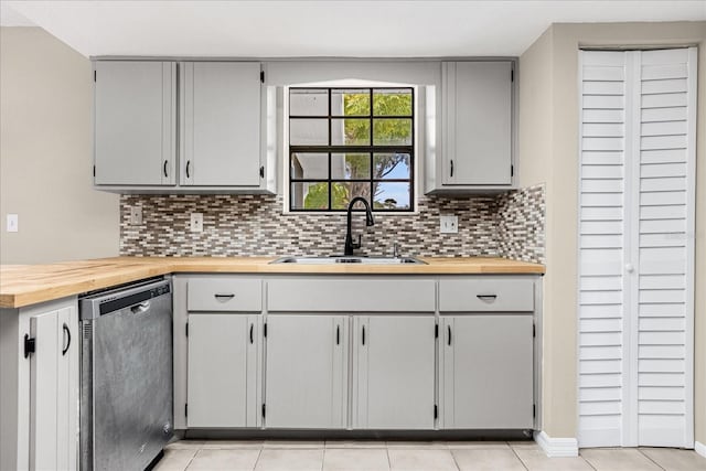 3331 Lime Tree Dr, Edgewater, FL 32141 - kitchen featuring a sink, dishwasher, butcher block counters, and backsplash