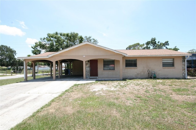 6514 La Mesa Cir, Tampa, FL 33634 - ranch-style home with driveway, a front lawn, stucco siding, and a carport