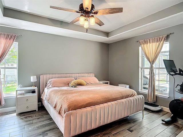 1199 E Mckinley St, Hernando, FL 34442 - bedroom with a tray ceiling, wood finish floors, baseboards, and ceiling fan