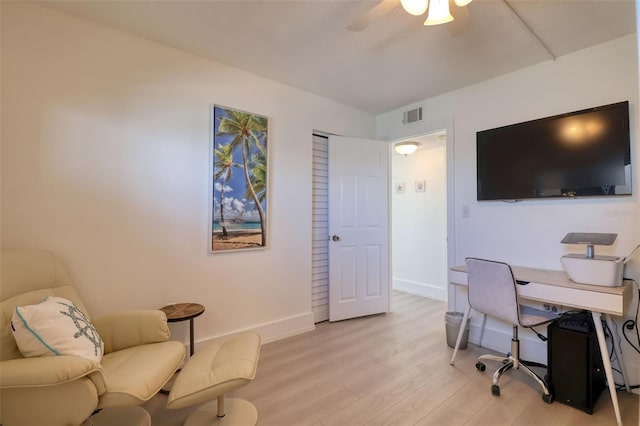 1270 Gulf Blvd Unit 1901, Clearwater Beach, FL 33767 - office space with light wood-style flooring, baseboards, and a ceiling fan