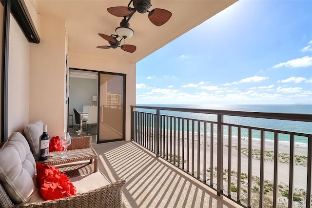 1270 Gulf Blvd Unit 1901, Clearwater Beach, FL 33767 - balcony with view of water and beach and ceiling fan