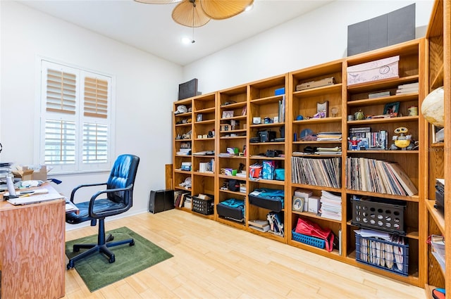 9908 Alafia River Ln, Gibsonton, FL 33534 - office area with a ceiling fan and wood finished floors