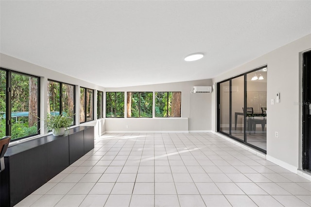 22004 Dupree Dr, Land O Lakes, FL 34639 - unfurnished sunroom featuring an AC wall unit, healthy amount of natural light, tile patterned floors, and baseboards