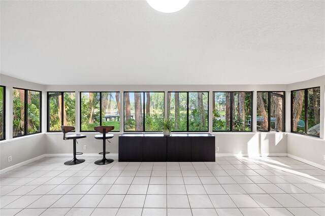 22004 Dupree Dr, Land O Lakes, FL 34639 - unfurnished sunroom featuring plenty of natural light, tile patterned flooring, a textured ceiling, and baseboards