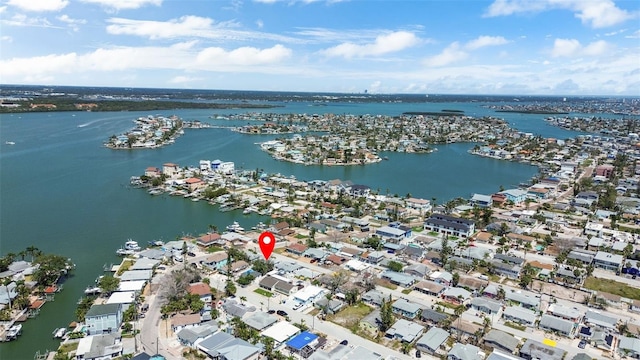 154 147th Ave E, Madeira Beach, FL 33708 - aerial view of property's location with a nearby body of water and nearby suburban area