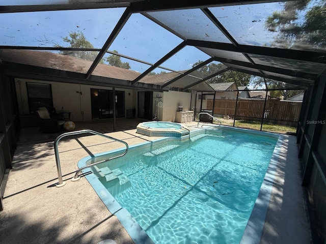 10811 Candlin Ct, Riverview, FL 33578 - view of pool with a patio, a pool with connected hot tub, and glass enclosure