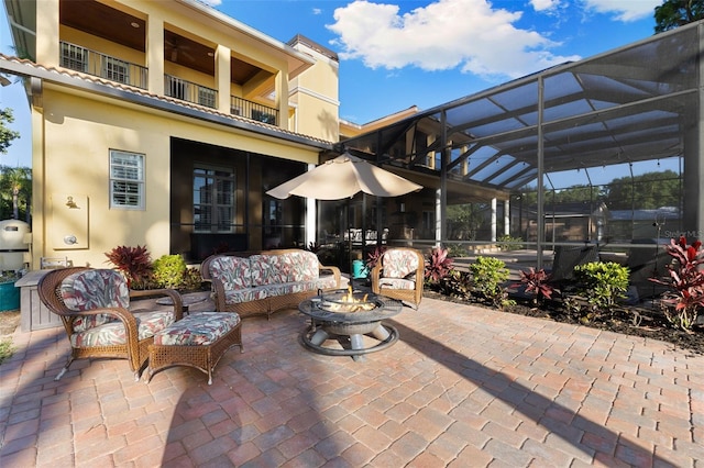 18258 Wayne Rd, Odessa, FL 33556 - view of patio / terrace featuring a balcony, outdoor lounge area, and a lanai