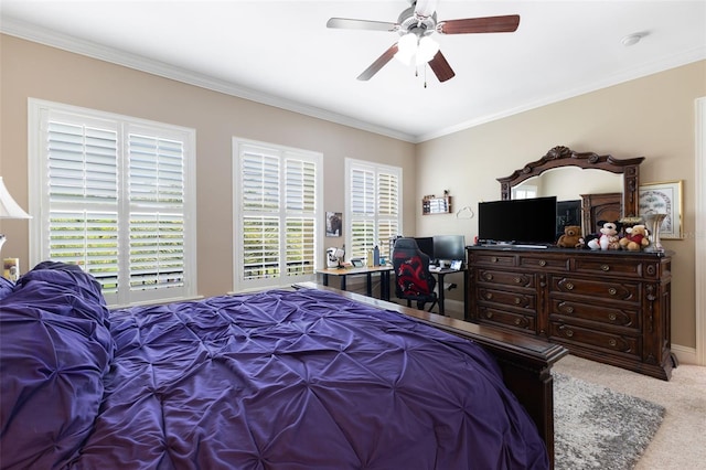 18258 Wayne Rd, Odessa, FL 33556 - carpeted bedroom featuring crown molding and a ceiling fan