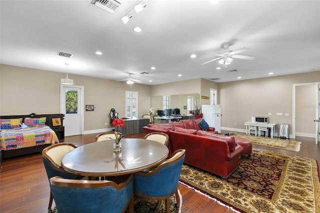 18258 Wayne Rd, Odessa, FL 33556 - dining room featuring ceiling fan, baseboards, wood finished floors, and recessed lighting