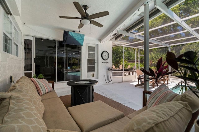 60 Lakeview Ct, Palm Harbor, FL 34683 - sunroom with a ceiling fan, an outdoor hangout area, and vaulted ceiling