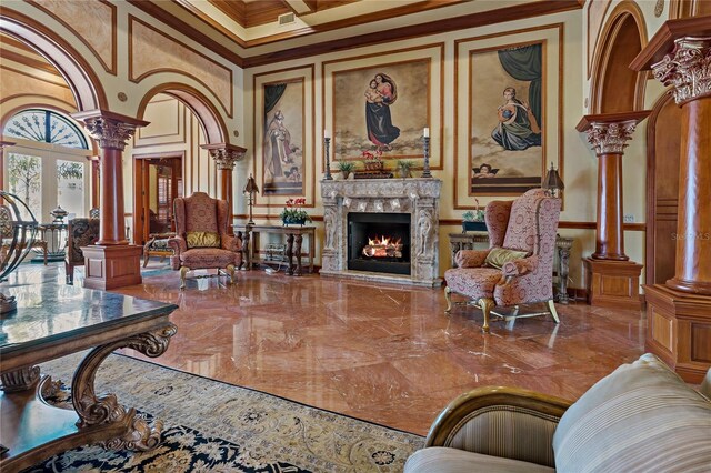 2773 Via Cipriani Unit 1310A, Clearwater, FL 33764 - building lobby with ornamental molding and a towering ceiling