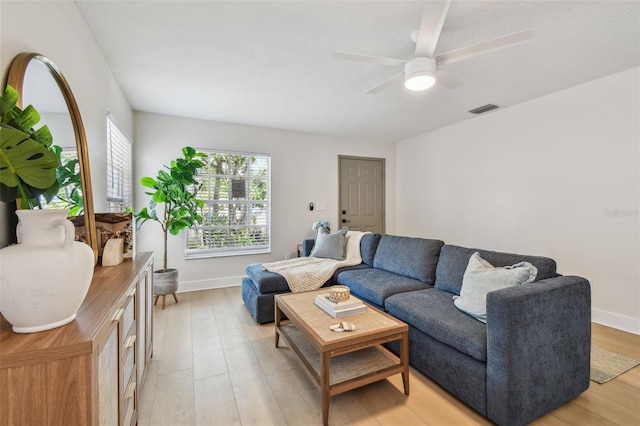 2742 Wilson Ct, Palm Harbor, FL 34684 - living area featuring light wood-style flooring, baseboards, and a ceiling fan