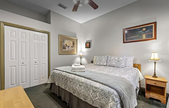 8701 Lake Calm Ln, Odessa, FL 33556 - carpeted bedroom with a closet and a ceiling fan