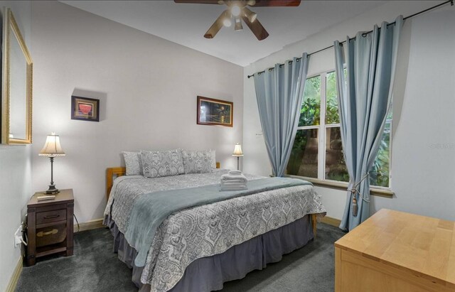 8701 Lake Calm Ln, Odessa, FL 33556 - bedroom with dark carpet, baseboards, and a ceiling fan