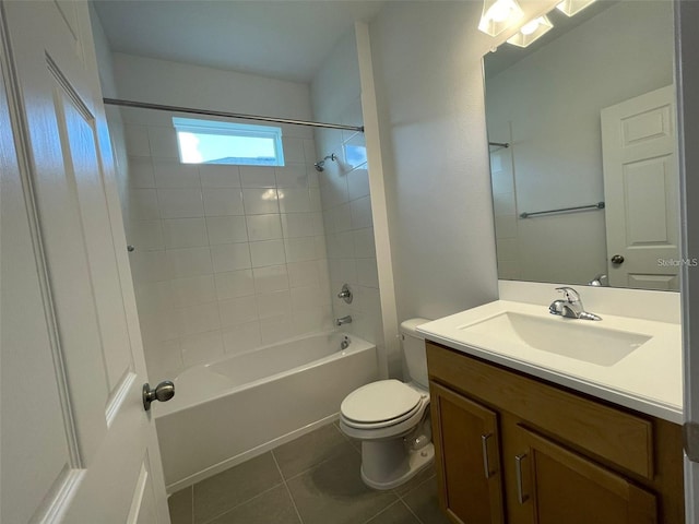 28547 Hillcrest Valley Blvd, Wesley Chapel, FL 33543 - bathroom featuring tile patterned flooring, toilet, vanity, and shower / washtub combination