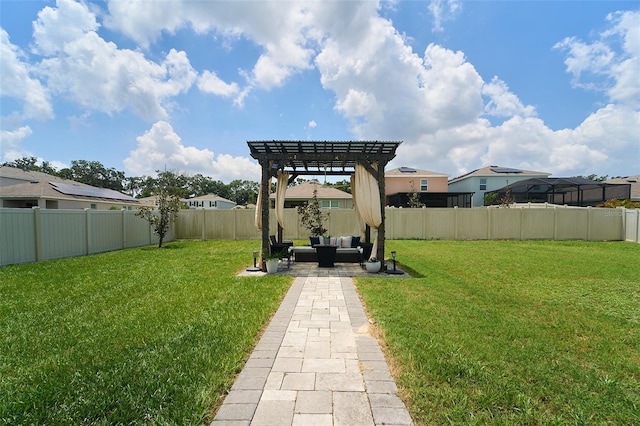 10826 Trailing Vine Dr, Tampa, FL 33610 - view of yard with an outdoor hangout area, a pergola, a patio area, and a residential view