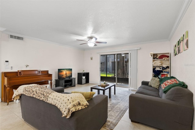 4032 Cortez Dr Unit A, Tampa, FL 33614 - living area featuring light tile patterned floors, ornamental molding, and a ceiling fan