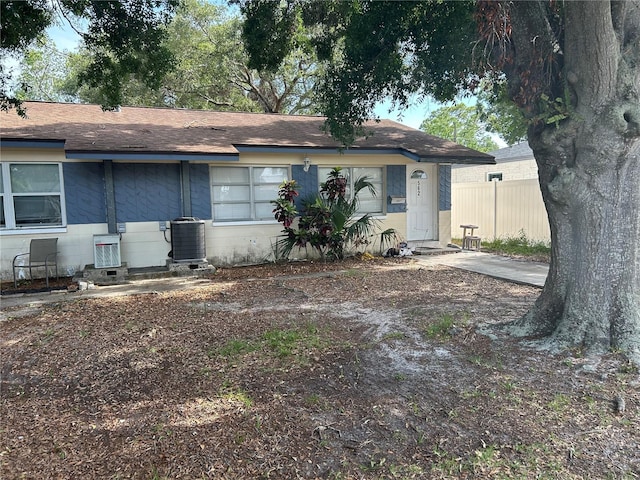 560 73rd Ave N, Saint Petersburg, FL 33702 - view of front of home featuring central AC unit, concrete block siding, and a shingled roof