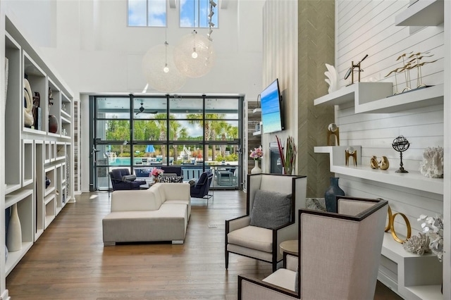 19183 Coastal Shore Ter, Land O Lakes, FL 34638 - building lobby featuring a towering ceiling and wood walls